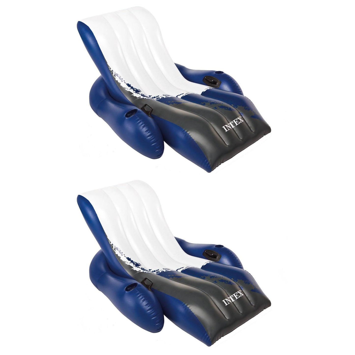 Intex Durable 18-Gauge Vinyl Pool Float Recliner Lounges — 2 Pack with Cup Holders