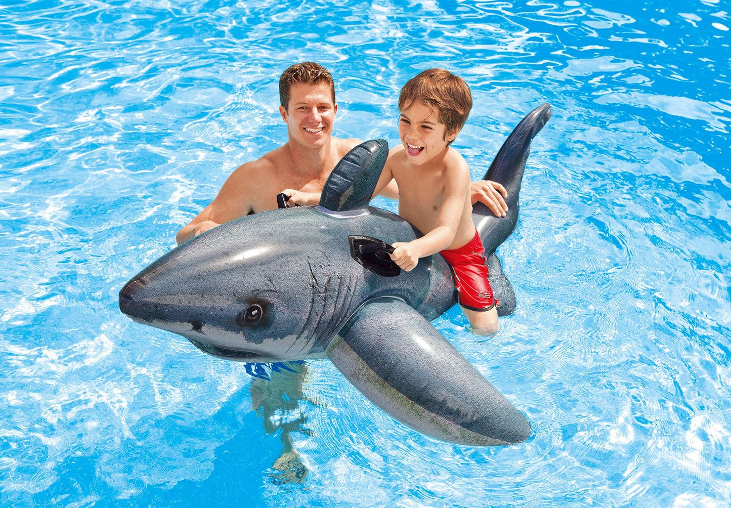 Intex Great White Shark Inflatable Pool Float – 68x42 in, 2 Handles, Ages 3+