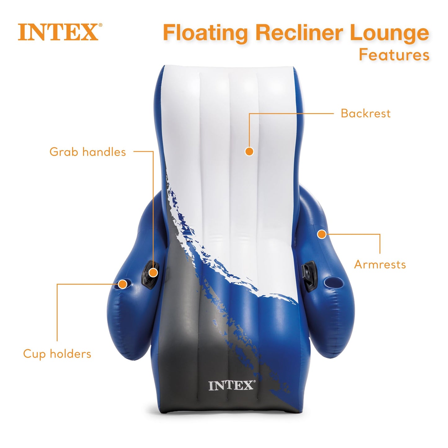 Intex Inflatable Lounge Pool Recliner Lounger with Cup Holders | 220 lb Capacity