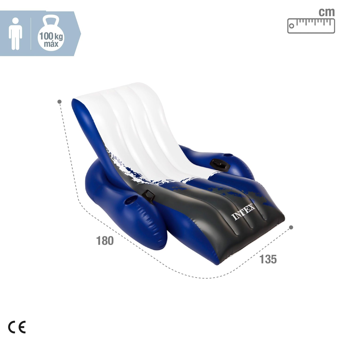 Intex Inflatable Lounge Pool Recliner Lounger with Cup Holders | 220 lb Capacity