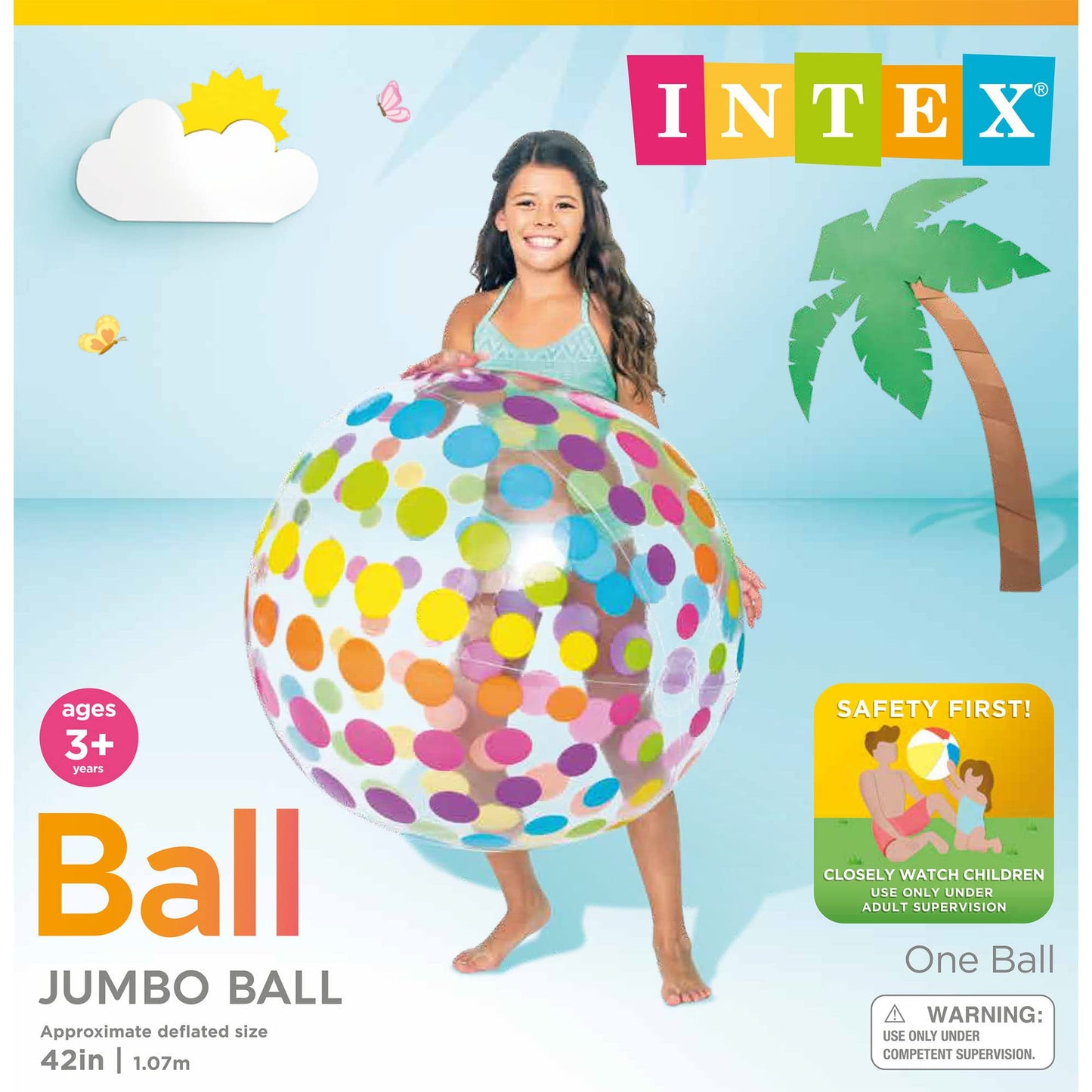 Intex Jumbo Inflatable Ball – 42-inch Rainbow Dot Pattern