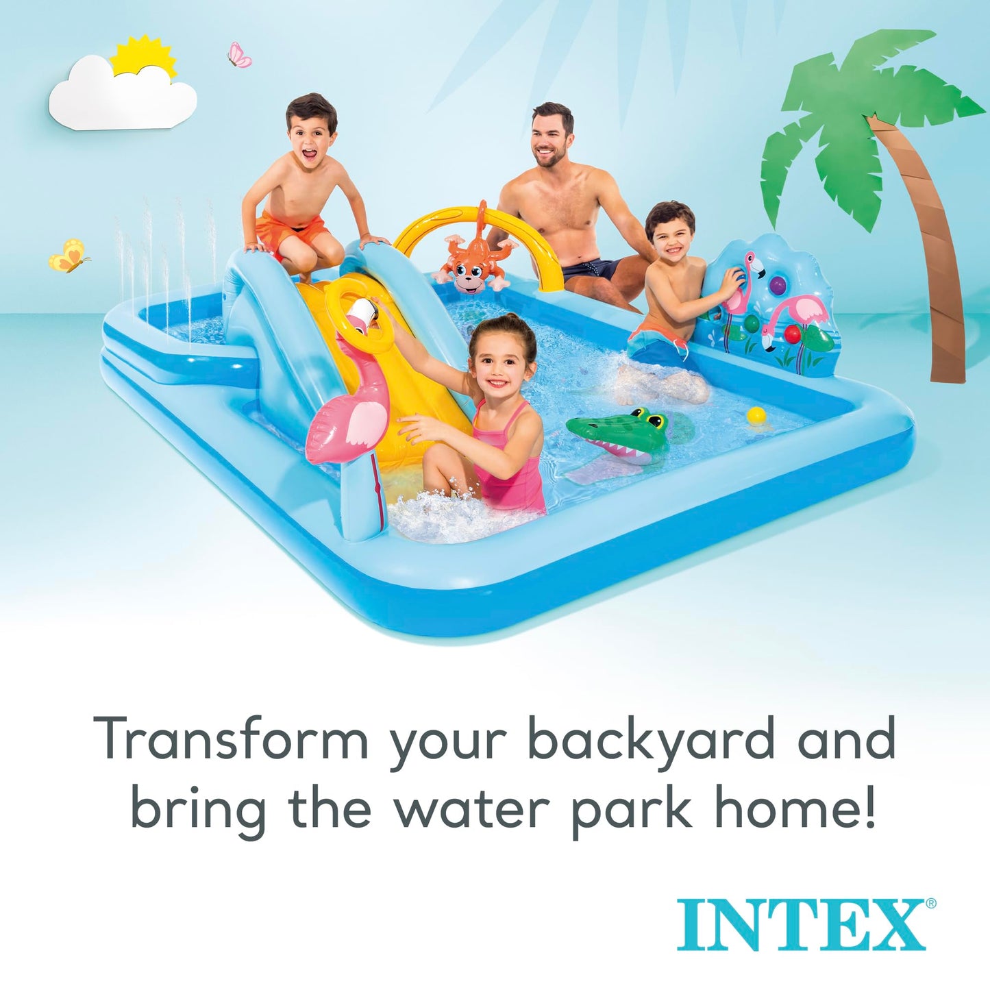 Intex Jungle Adventure Play Center – 96 x 78 x 28 in Kiddie Pool with Slide & Splash Pad