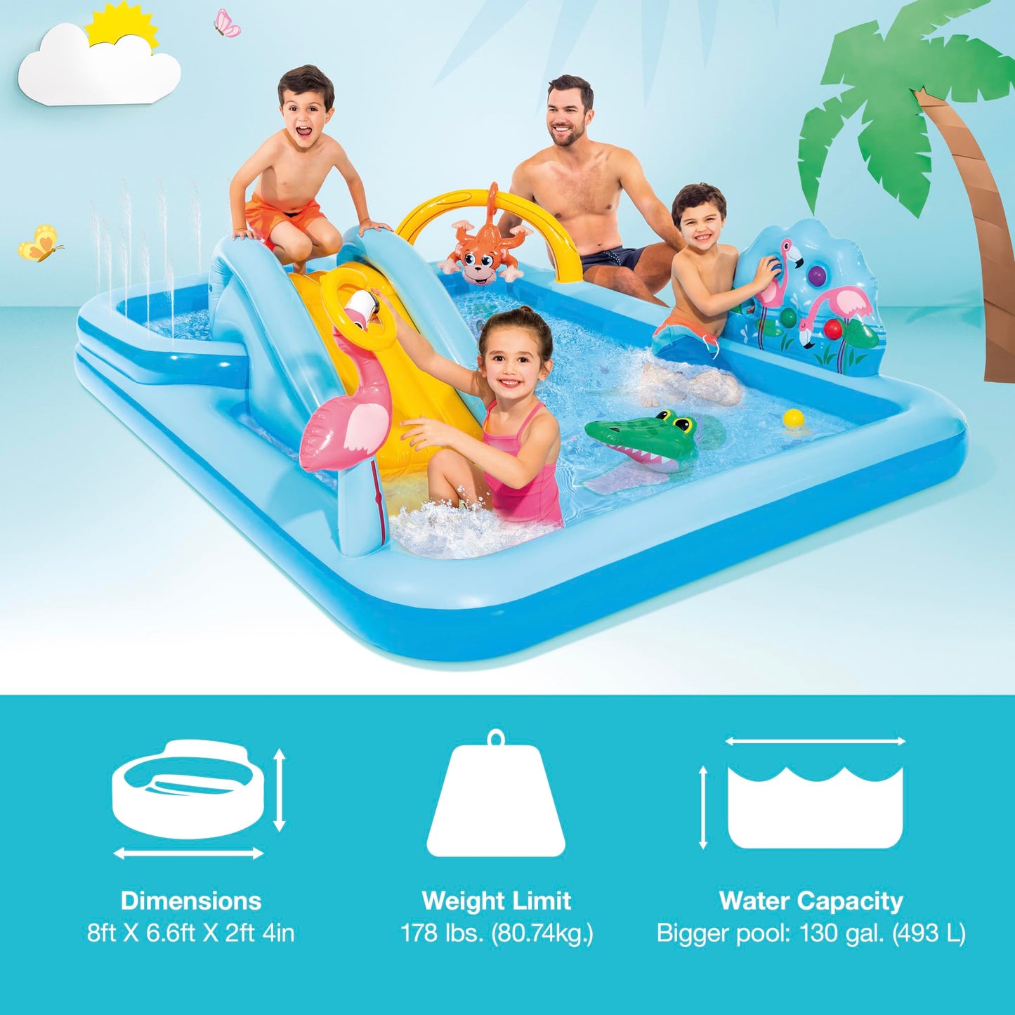 Intex Jungle Adventure Play Center – 96 x 78 x 28 in Kiddie Pool with Slide & Splash Pad
