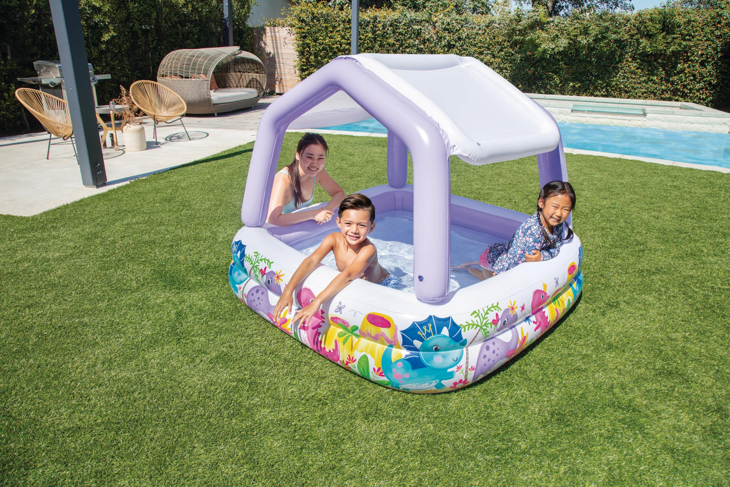 Intex 57470EP Sun Shade Pool – 62x62x48 in Inflatable Kiddie Pool with Canopy and Ocean Scene