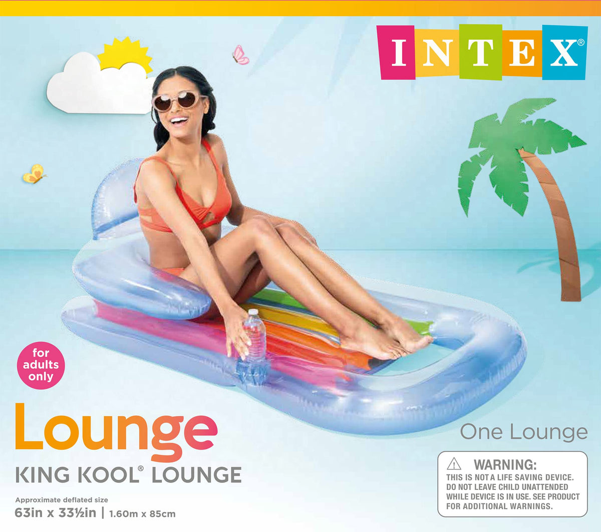 Intex King Kool Inflatable Lounge – 63 x 33.5 in (Colors May Vary)