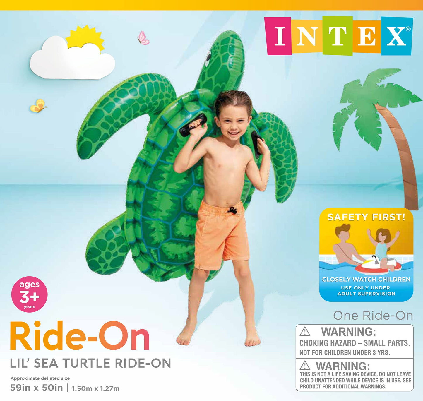INTEX Lil' Sea Turtle Inflatable Pool Float – Kid Ride-On with Heavy-Duty Handles