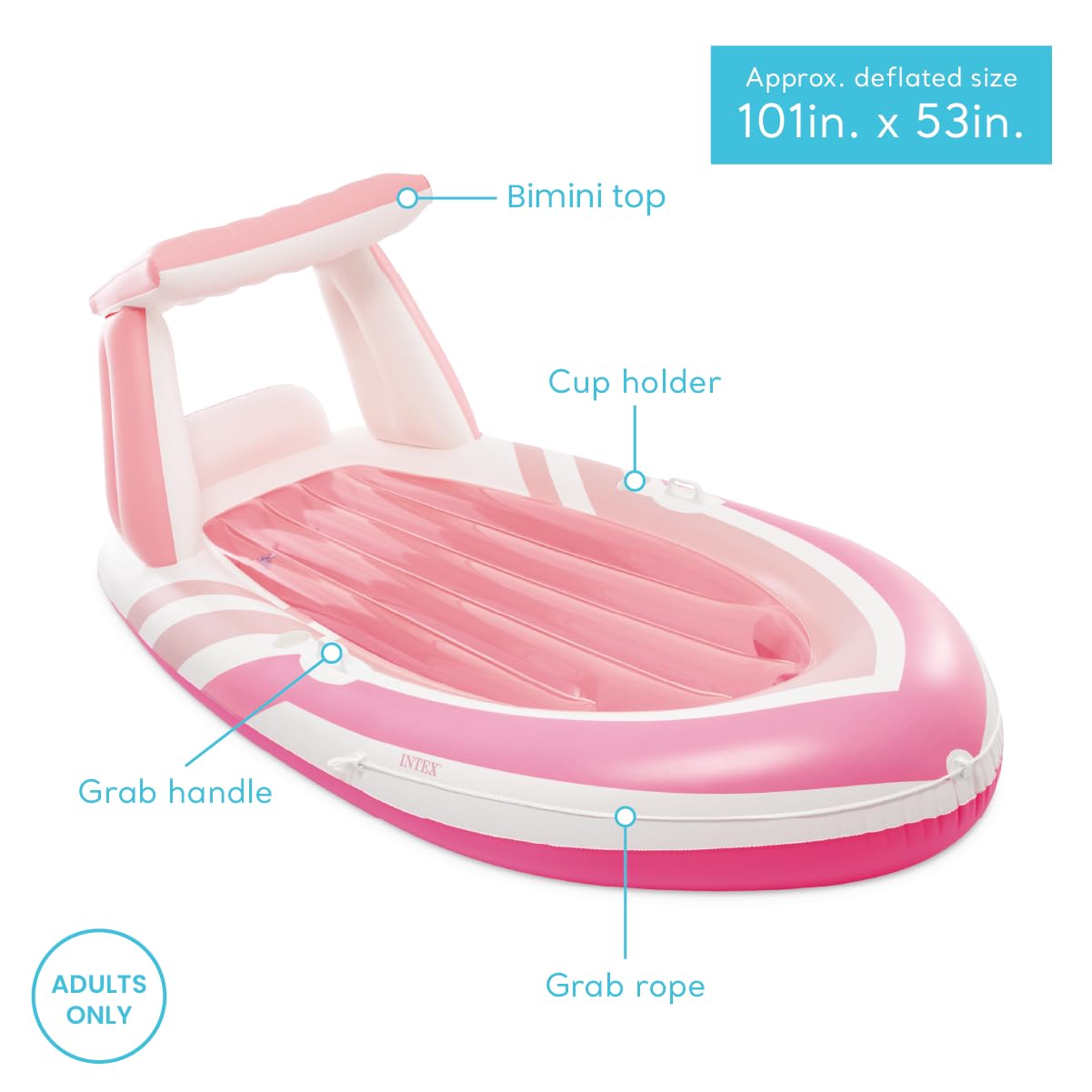 INTEX Pink Paradise Boat Float – 96 x 47 in Pool Float with Shade