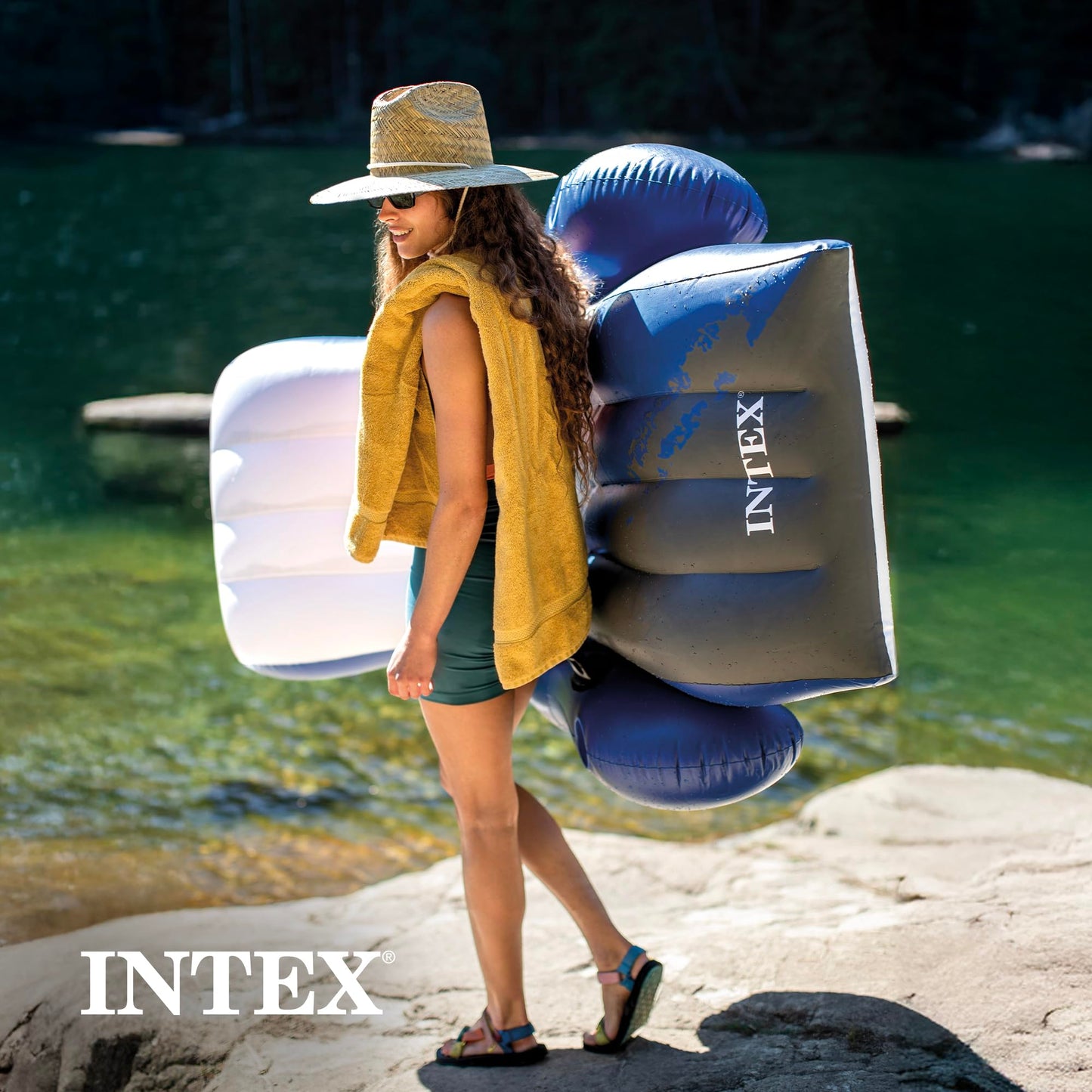 Intex Inflatable Lounge Pool Recliner Lounger with Cup Holders | 220 lb Capacity