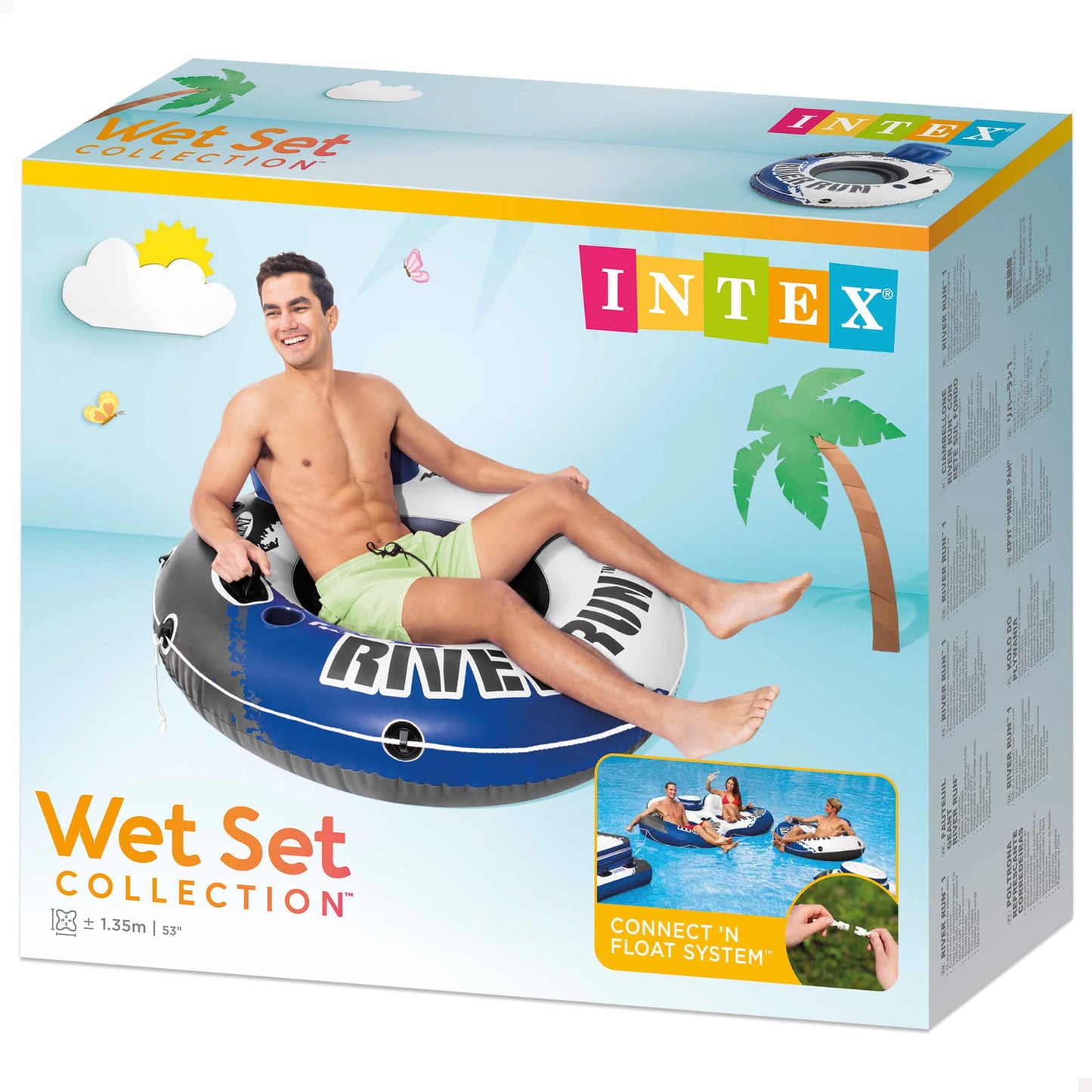 Intex River Run 1 Inflatable Lounge – Backrest, Cup Holders, 220 lb Capacity