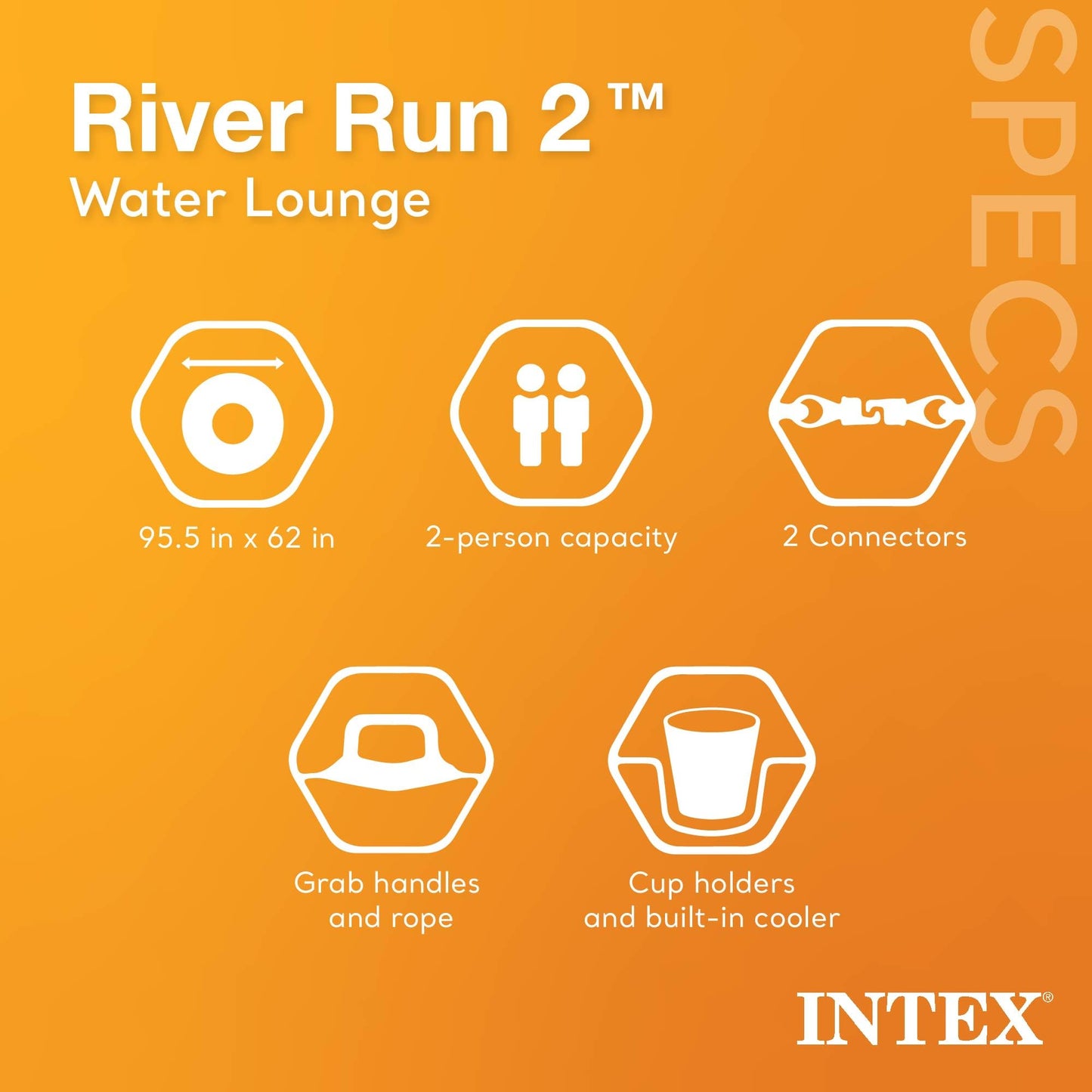 Intex River Run 2 Inflatable Floating Lounge – Backrests, Cup Holders, Cooler | 2 Person