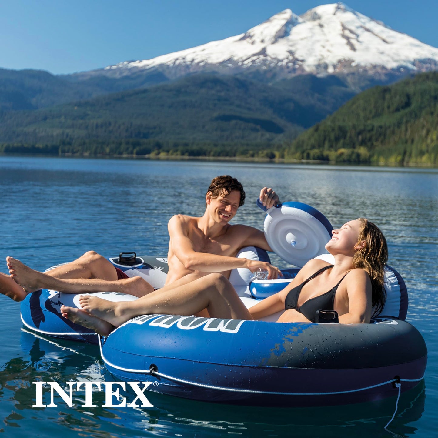 Intex River Run 2 Inflatable Floating Lounge – Backrests, Cup Holders, Cooler | 2 Person