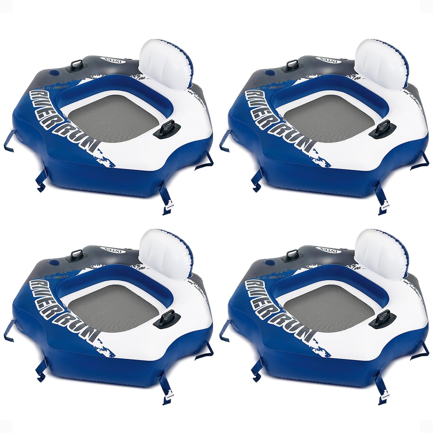 Intex River Run Connect Inflatable Floating Lounge – 4 Pack with Backrest & Cup Holders