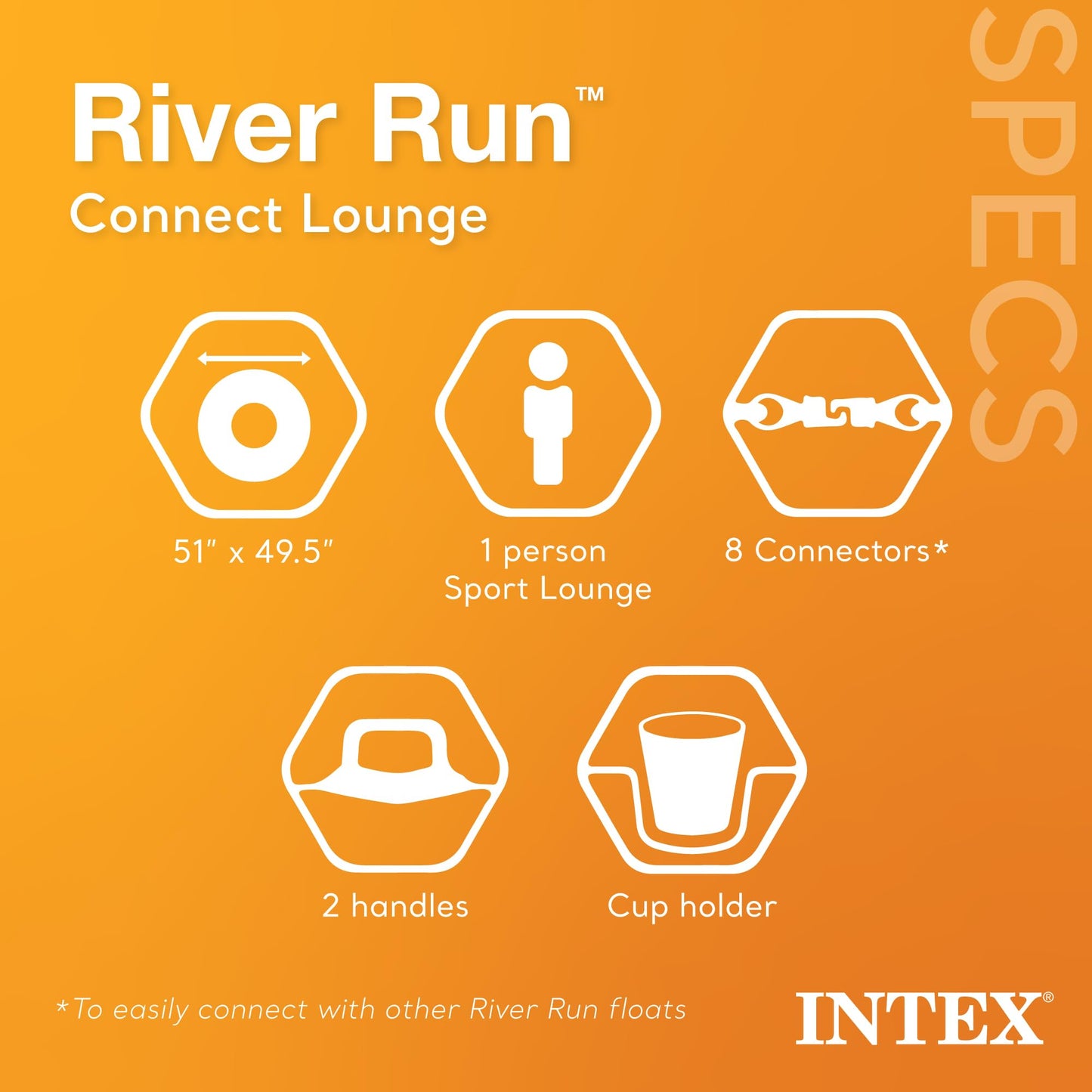 Intex 58854EP River Run Connect Inflatable Floating Lounge — Backrest, Cup Holder, Durable Handles, Connectors | 220 lb Capacity