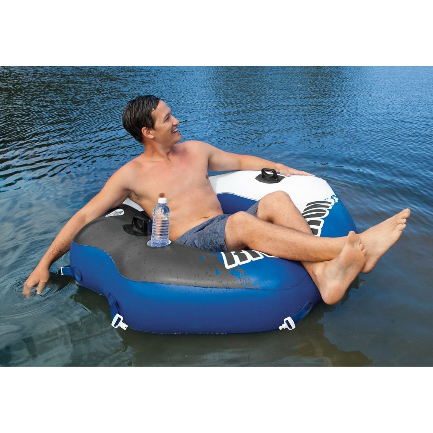 Intex 58854EP River Run Connect Inflatable Floating Lounge — Backrest, Cup Holder, Durable Handles, Connectors | 220 lb Capacity