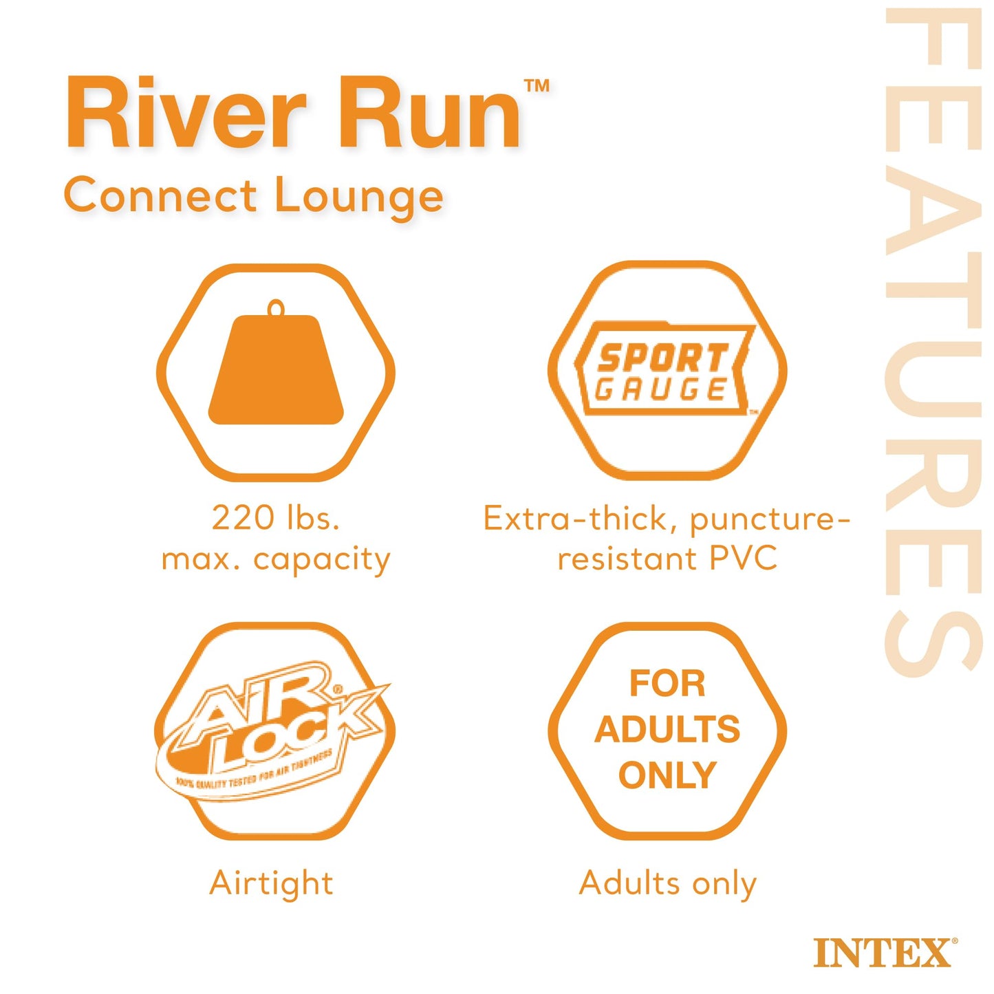 Intex River Run Connect Inflatable Floating Lounge – 4 Pack with Backrest & Cup Holders