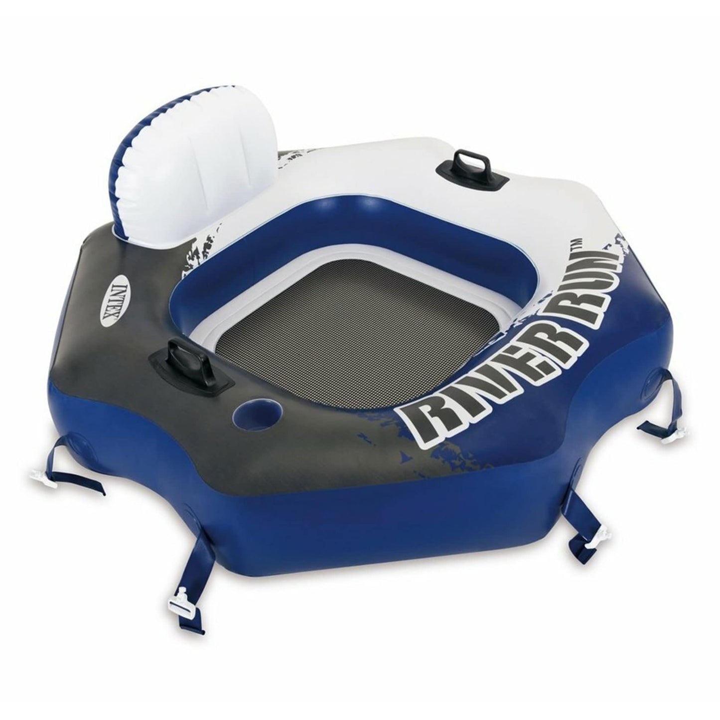 Intex 58854EP River Run Connect Inflatable Floating Lounge — Backrest, Cup Holder, Durable Handles, Connectors | 220 lb Capacity