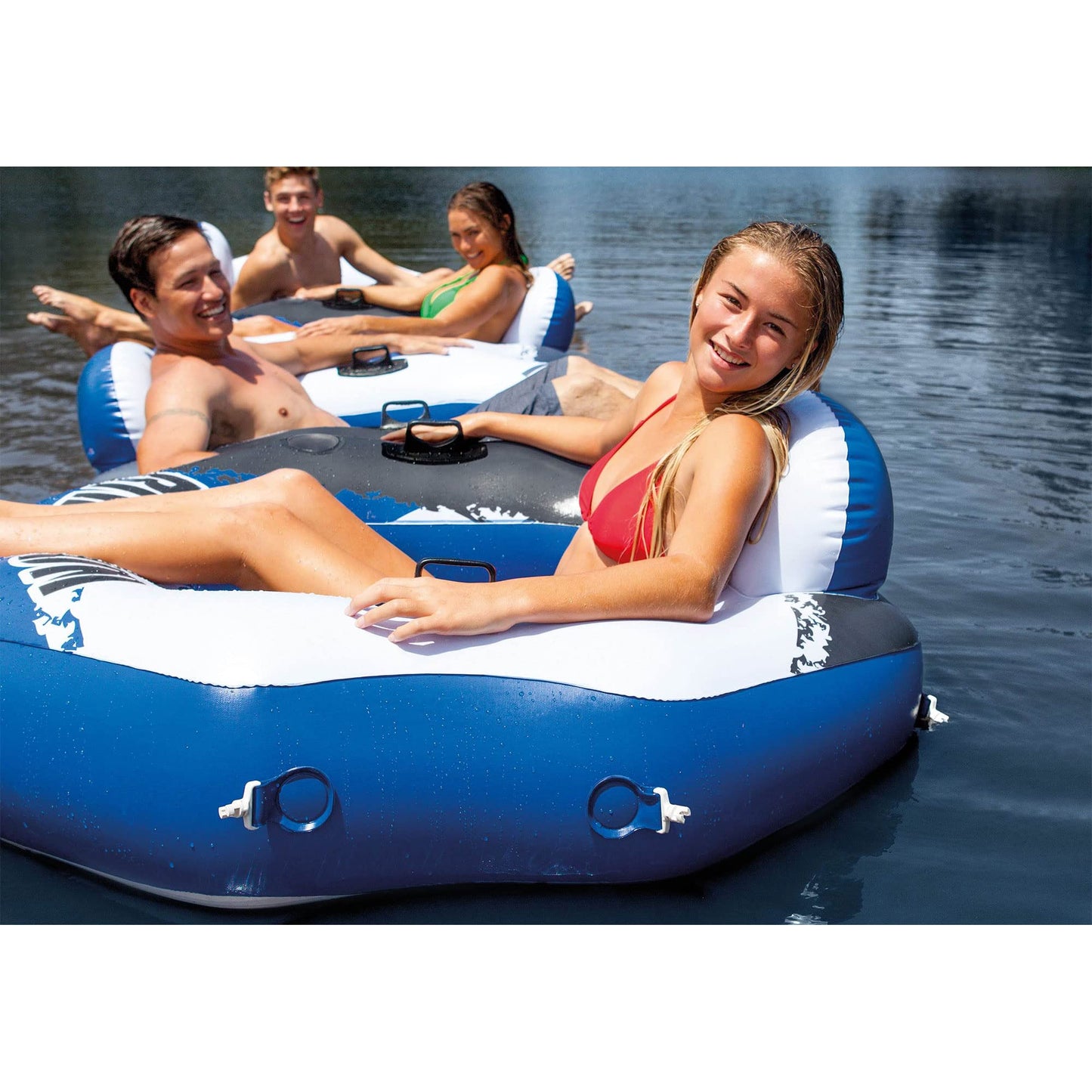 Intex 58854EP River Run Connect Inflatable Floating Lounge — Backrest, Cup Holder, Durable Handles, Connectors | 220 lb Capacity
