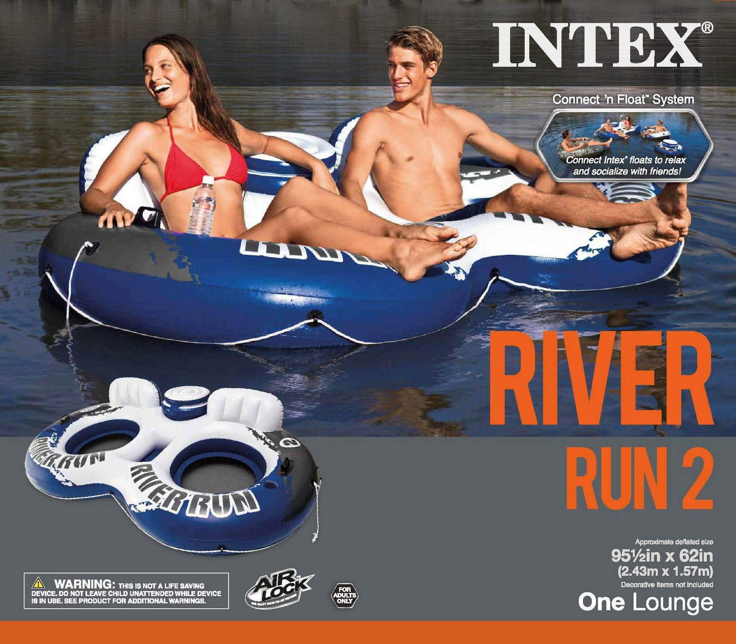Intex River Run II Inflatable Raft – 104-inch x 56-inch, Built-in Backrest