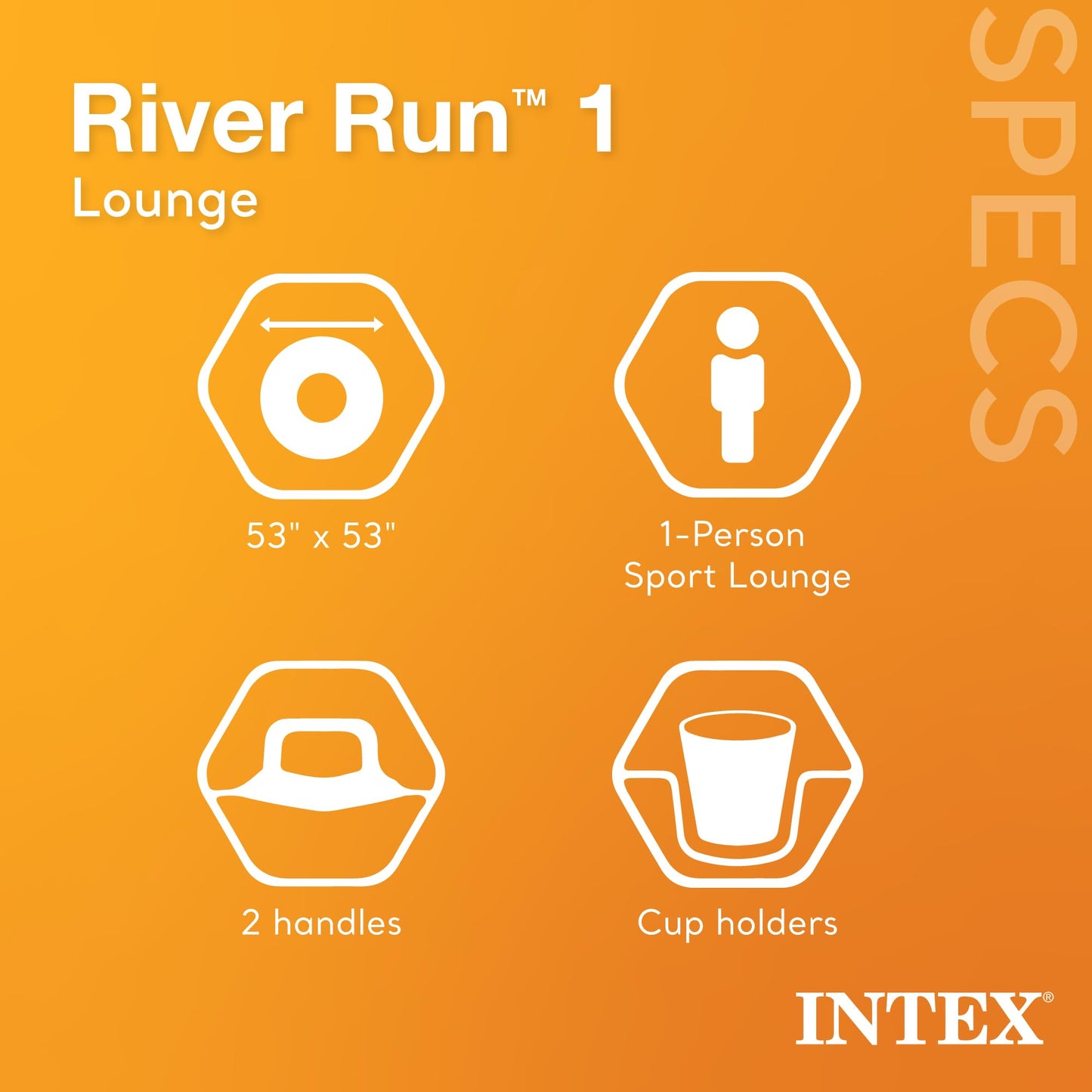 Intex River Run 1-Person Inflatable Floating Lounge Tube – Backrest, Cup Holders, Mesh Bottom (2 Pack)