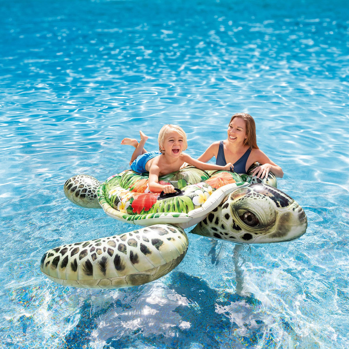 INTEX Realistic Sea Turtle Inflatable Pool Float – 75 x 67 in, 2 Handles, 176 lb Capacity