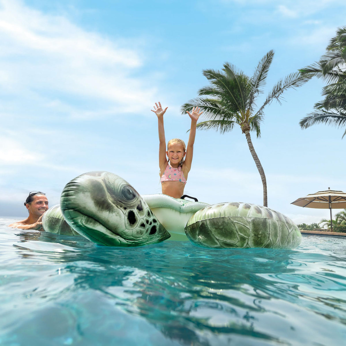 INTEX Realistic Sea Turtle Inflatable Pool Float – 75 x 67 in, 2 Handles, 176 lb Capacity