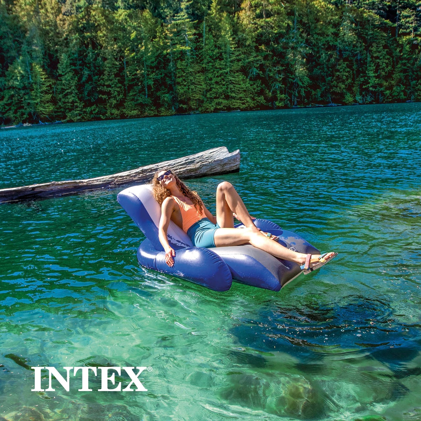 Intex Inflatable Lounge Pool Recliner Lounger with Cup Holders | 220 lb Capacity