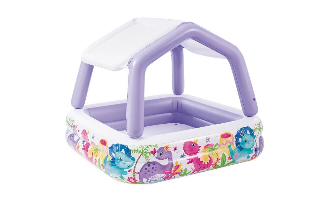 Intex 57470EP Sun Shade Pool – 62x62x48 in Inflatable Kiddie Pool with Canopy and Ocean Scene