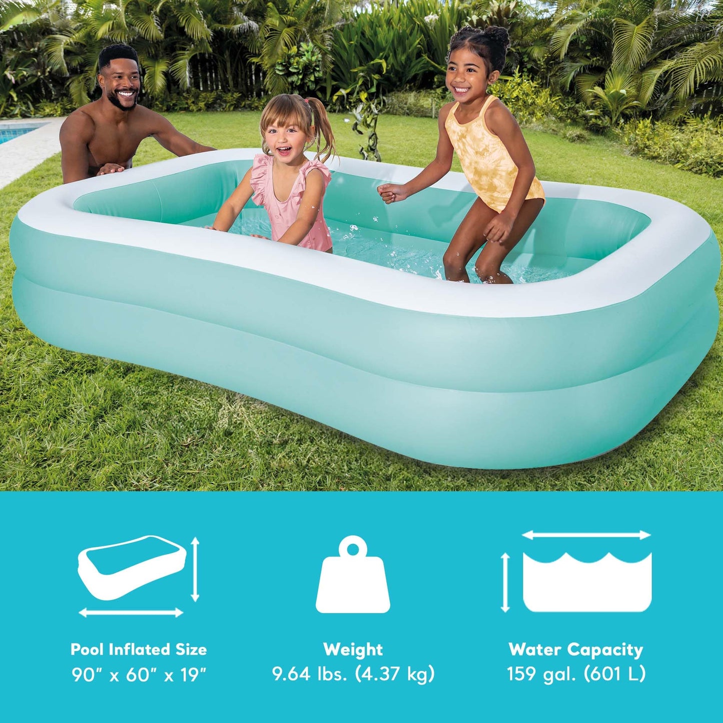 Intex 57181EP Swim Center Inflatable Family Pool – 159 Gallon Capacity, 90 in x 60 in x 19 in (Color May Vary)
