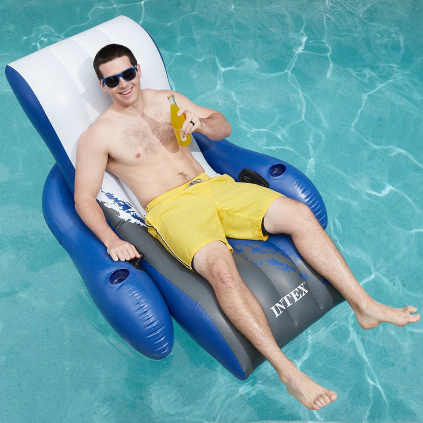 Intex Durable 18-Gauge Vinyl Pool Float Recliner Lounges — 2 Pack with Cup Holders