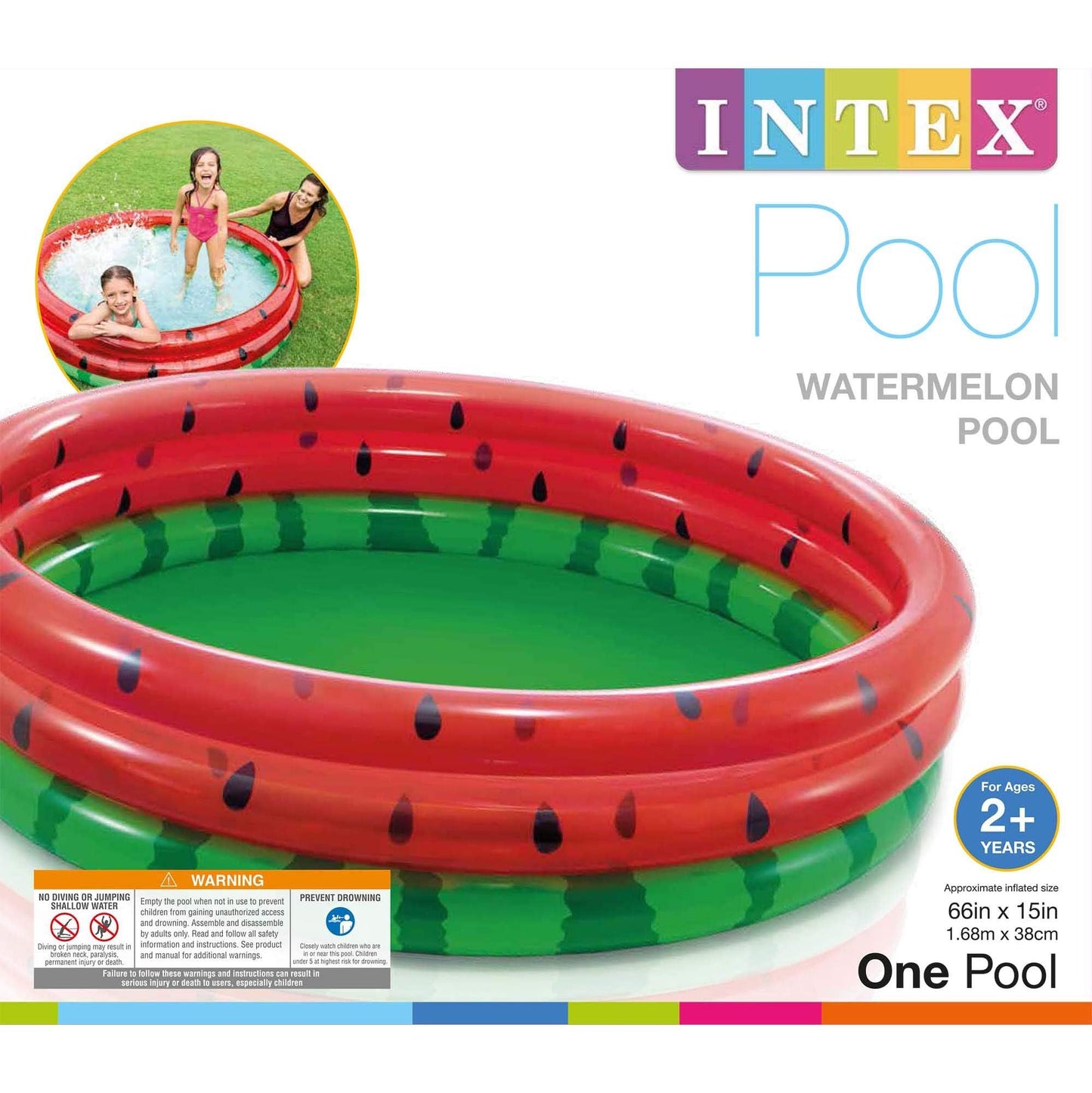 Intex 66-Inch Round Watermelon Pool for Kids 2+ | Inflatable Backyard Pool