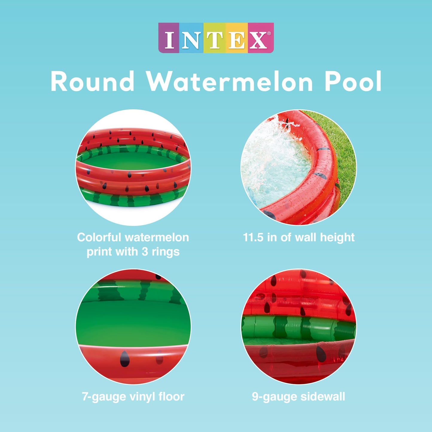 Intex 66-Inch Round Watermelon Pool for Kids 2+ | Inflatable Backyard Pool