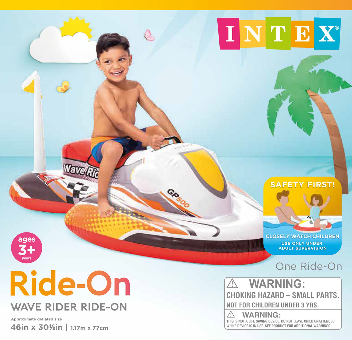Intex Wave Rider Inflatable Pool Float – Jet Ski Style Ride-On for Kids | 46 x 30.5 in | 88 lb Capacity