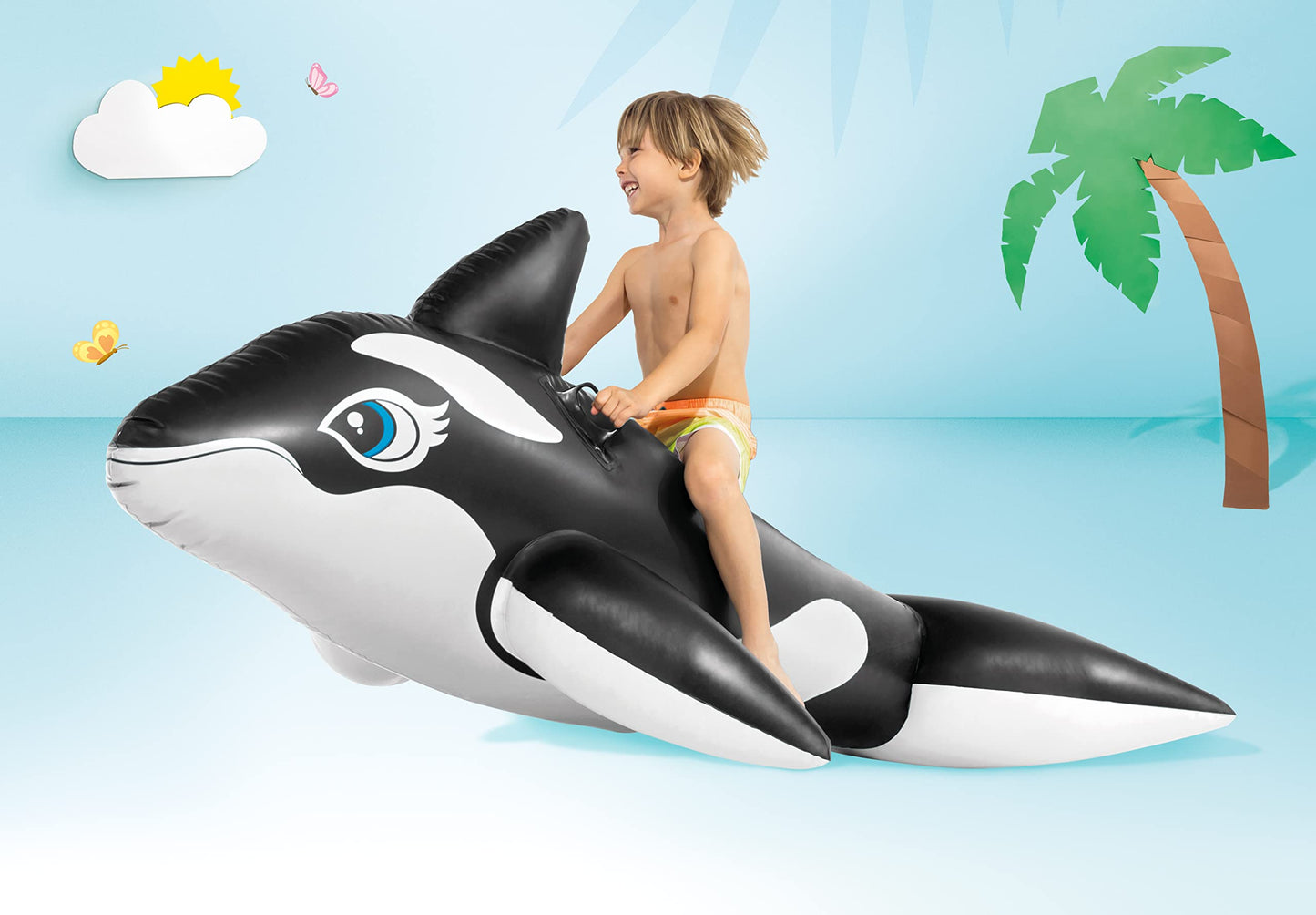 INTEX Whale Inflatable Pool Float – 76 x 47 in Kids Pool Toy with 2 Handles, 88 lb Capacity