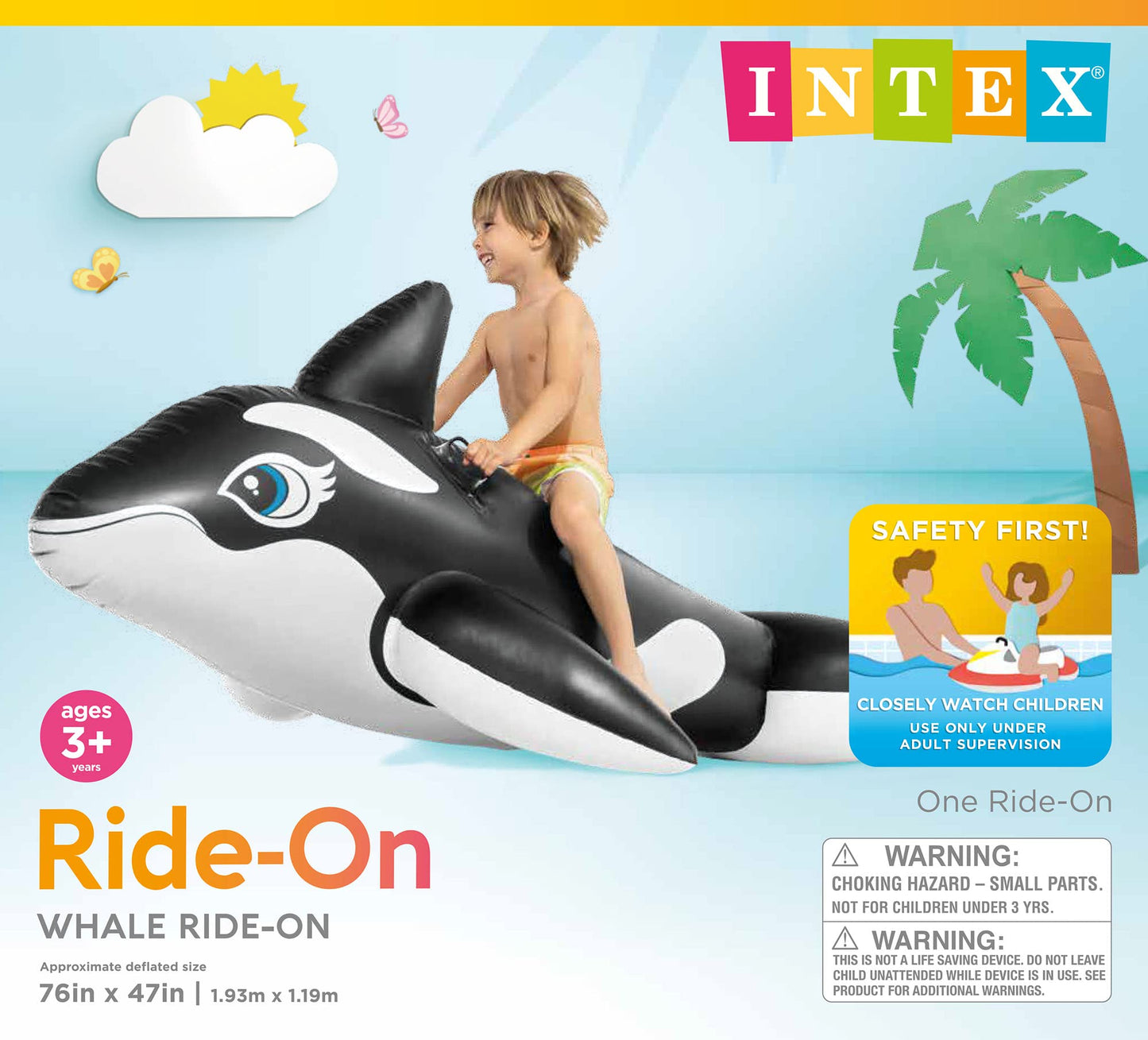 INTEX Whale Inflatable Pool Float – 76 x 47 in Kids Pool Toy with 2 Handles, 88 lb Capacity