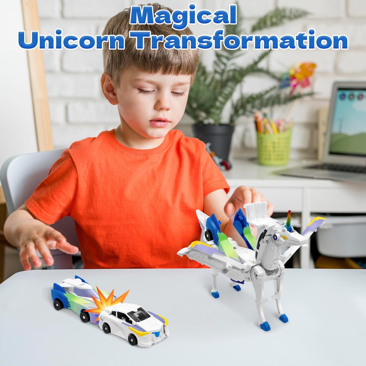 Intoypad Unicorn Collision Transforming Cars Toy – 2-in-1 Magnetic Unicorn Cars for Kids