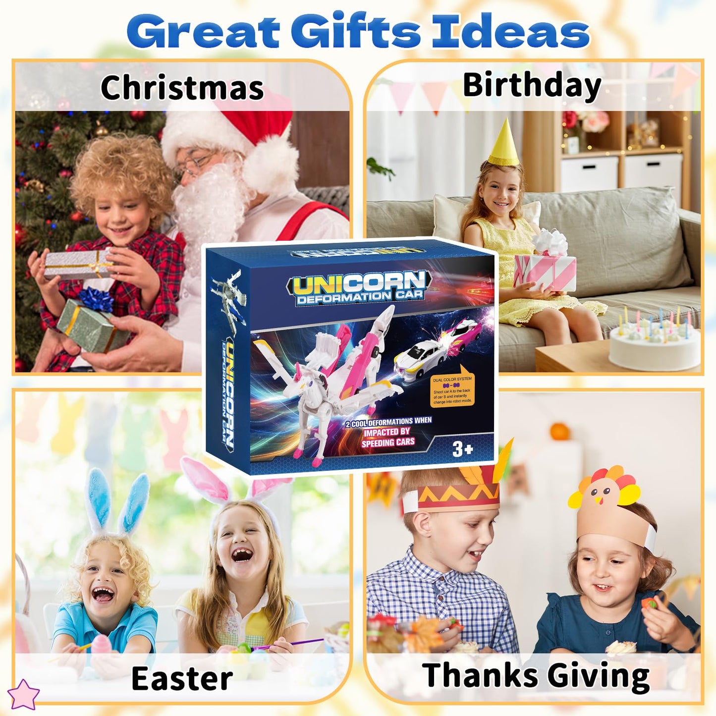 Intoypad Unicorn Collision Transforming Cars Toy – 2-in-1 Magnetic Unicorn Cars for Kids