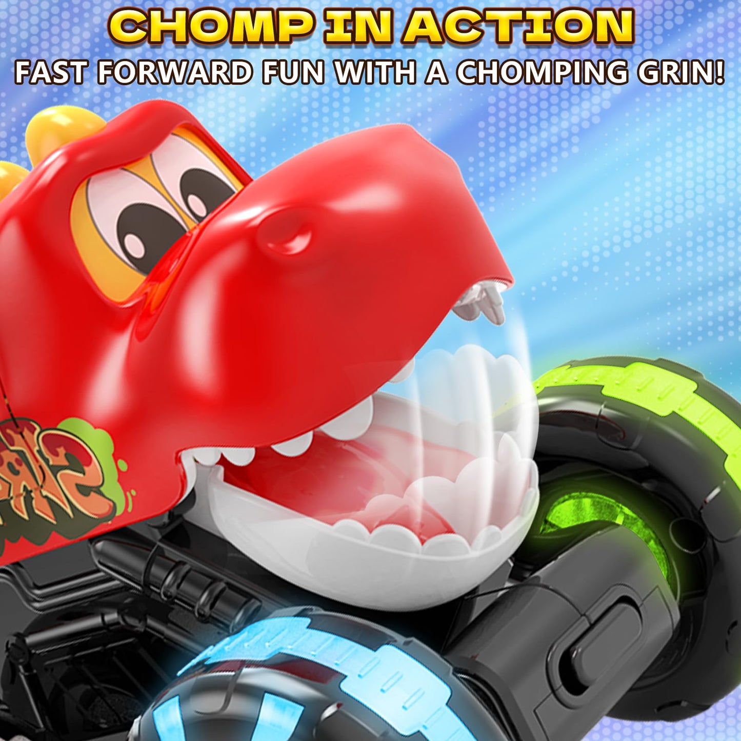 Intoypad Red Chomping Dino Monster Truck Toy – Press & Go Car with LED Light Wheels for Toddlers