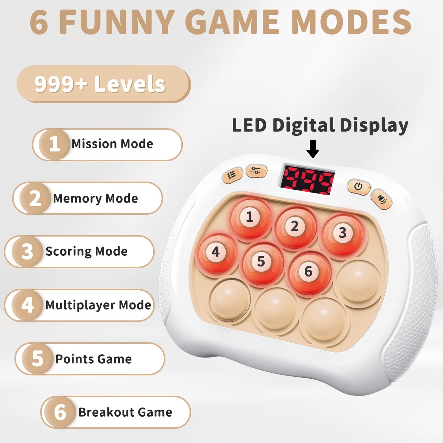 Intoypad Pop Game Light Up Fidget Toy – 6 Modes, LED Screen, Portable Bubble Popper