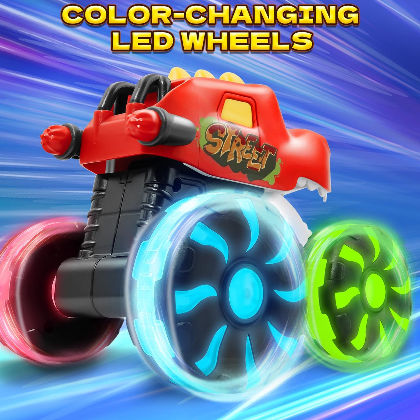 Intoypad Red Chomping Dino Monster Truck Toy – Press & Go Car with LED Light Wheels for Toddlers