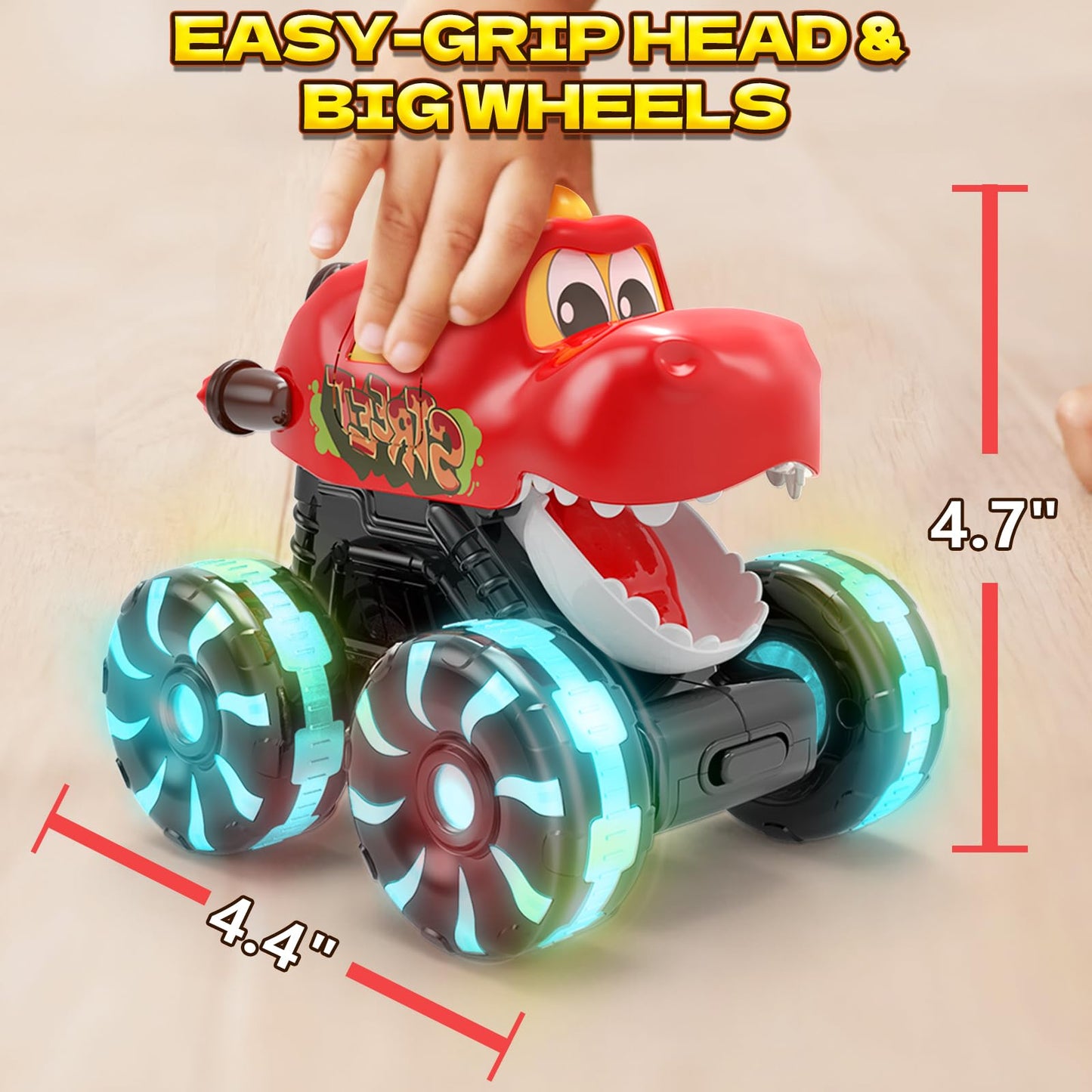 Intoypad Red Chomping Dino Monster Truck Toy – Press & Go Car with LED Light Wheels for Toddlers