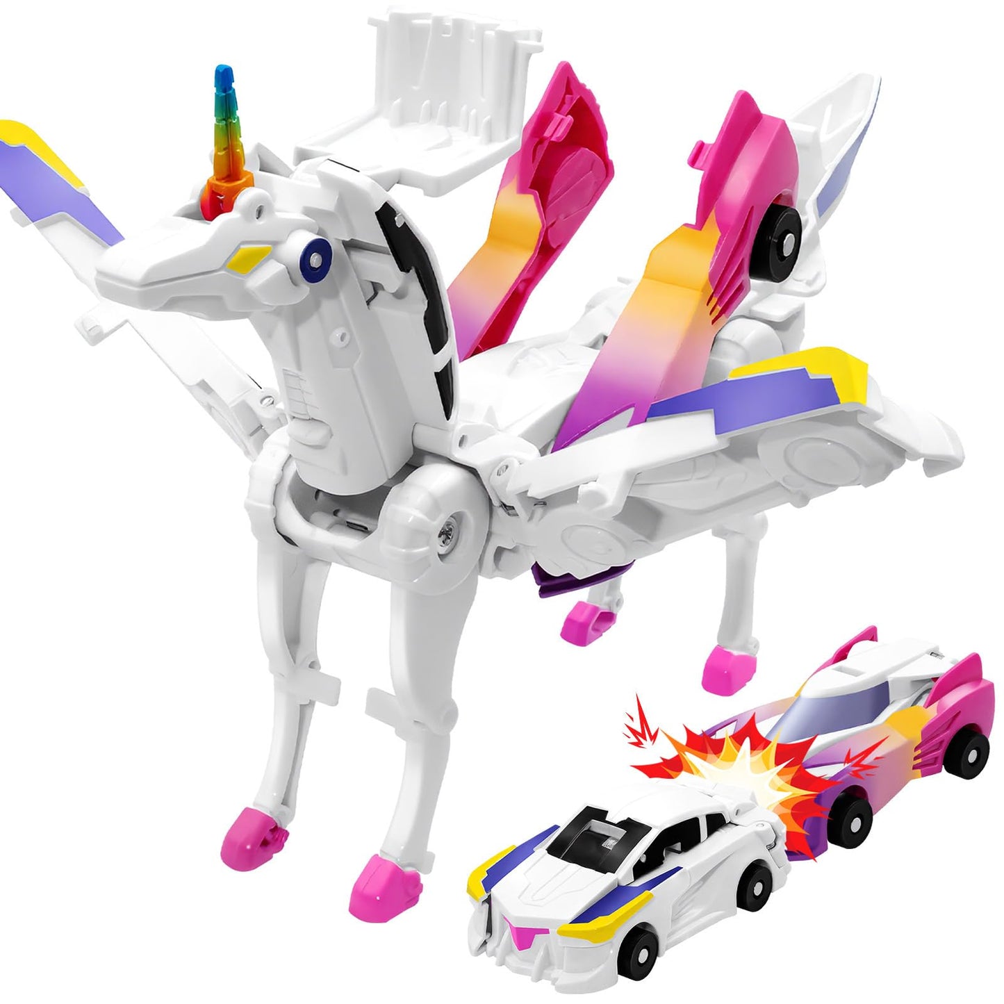 Intoypad Unicorn Collision Transforming Cars Toy – 2-in-1 Magnetic Unicorn Cars for Kids 3-8
