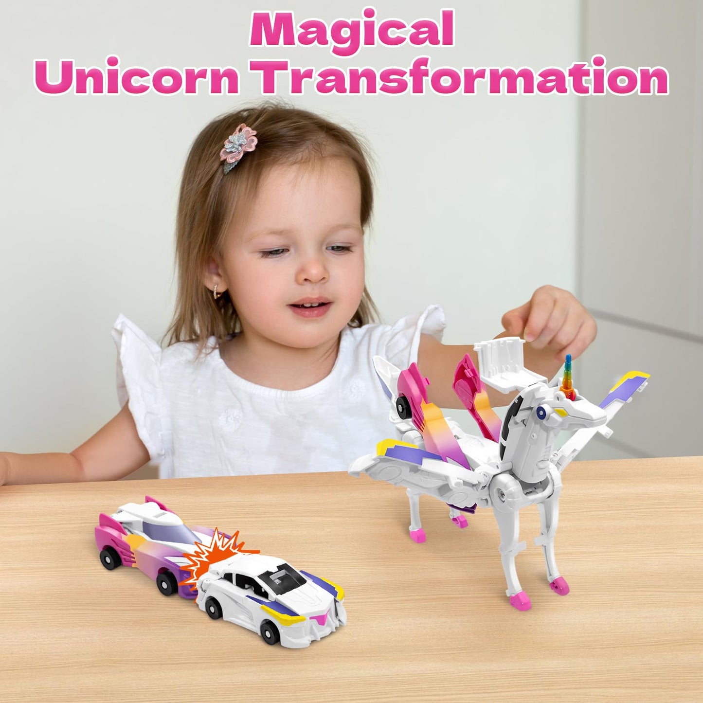 Intoypad Unicorn Collision Transforming Cars Toy – 2-in-1 Magnetic Unicorn Cars for Kids 3-8