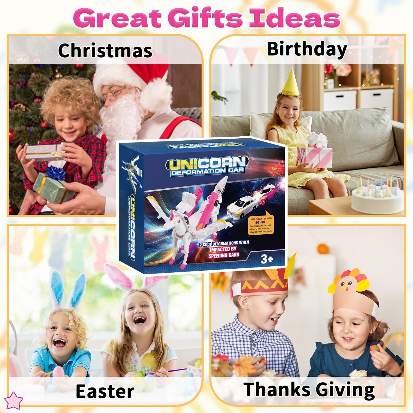 Intoypad Unicorn Collision Transforming Cars Toy – 2-in-1 Magnetic Unicorn Cars for Kids 3-8