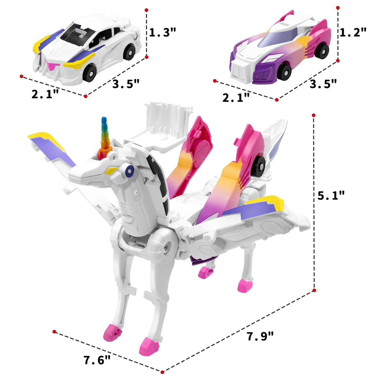 Intoypad Unicorn Collision Transforming Cars Toy – 2-in-1 Magnetic Unicorn Cars for Kids 3-8