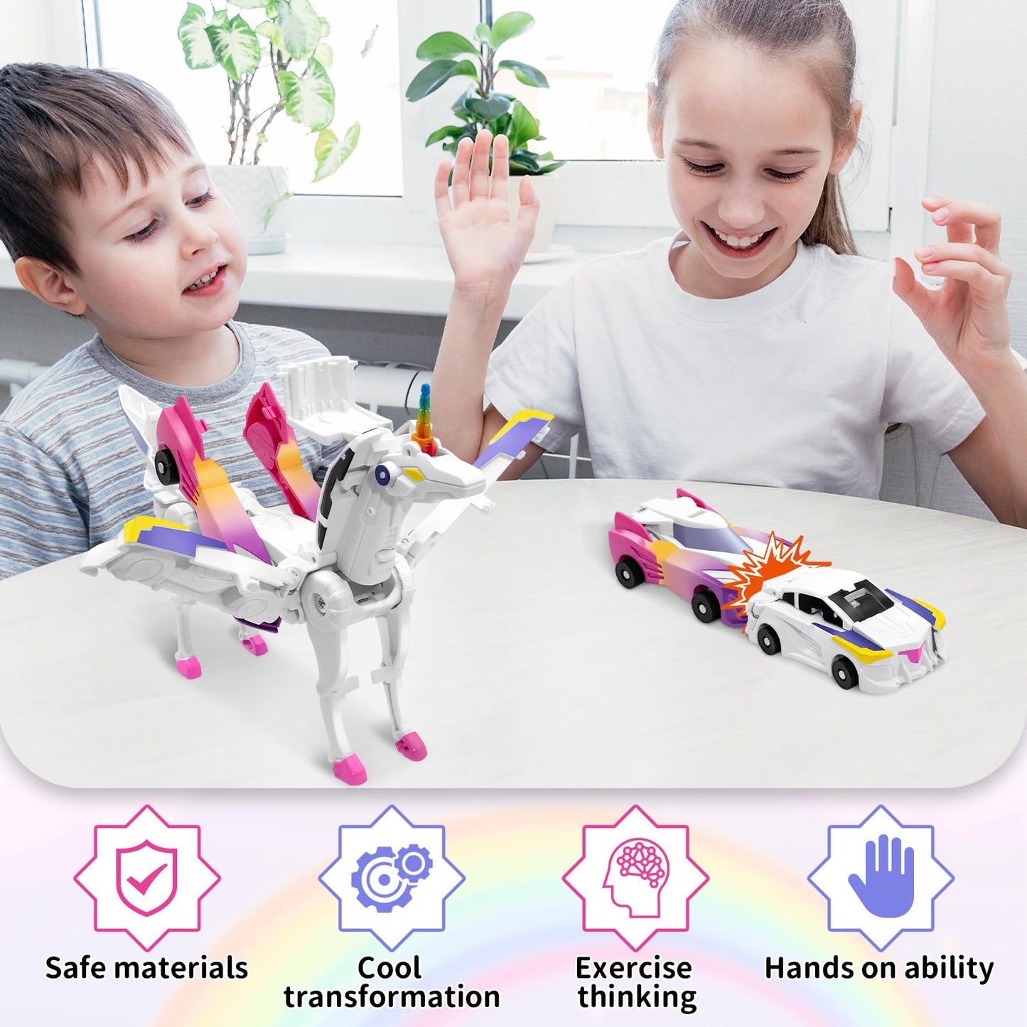 Intoypad Unicorn Collision Transforming Cars Toy – 2-in-1 Magnetic Unicorn Cars for Kids 3-8