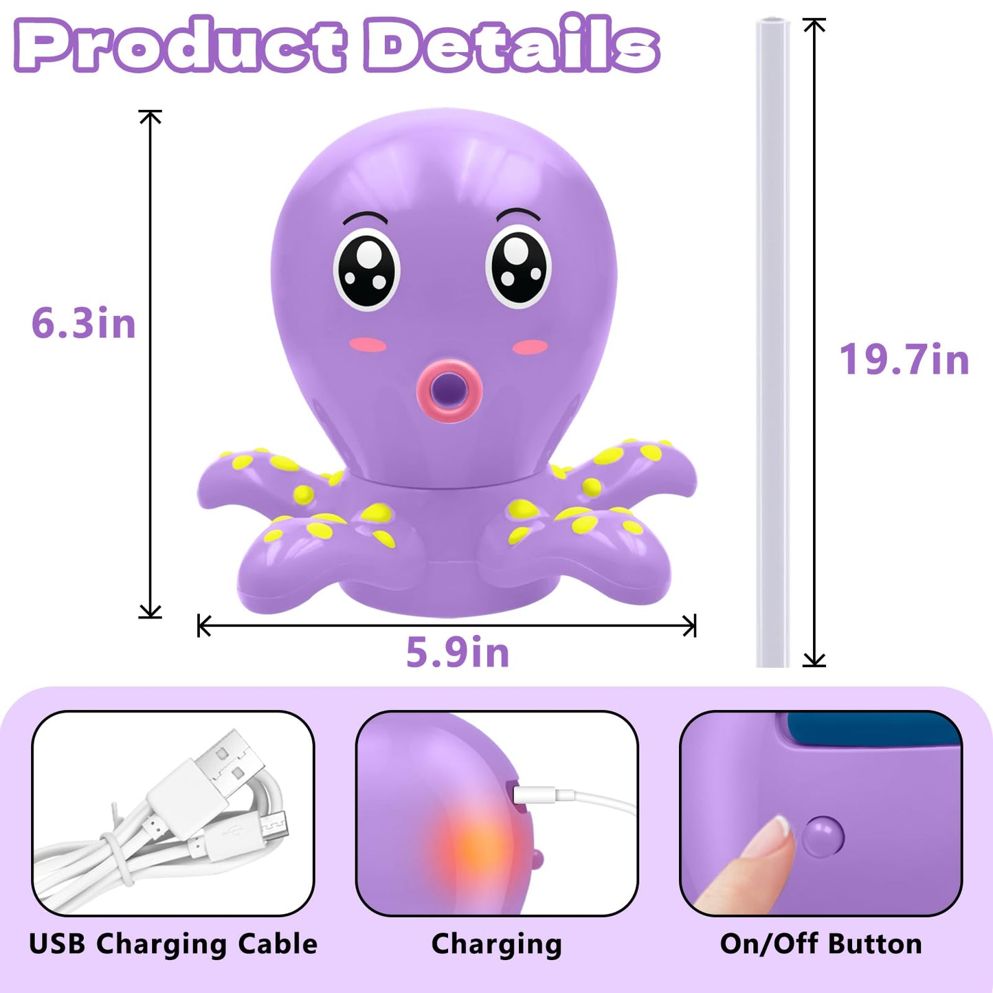 Intoypad Water Table Pump Octopus — Battery-Powered, 3 Hours of Play, Purple