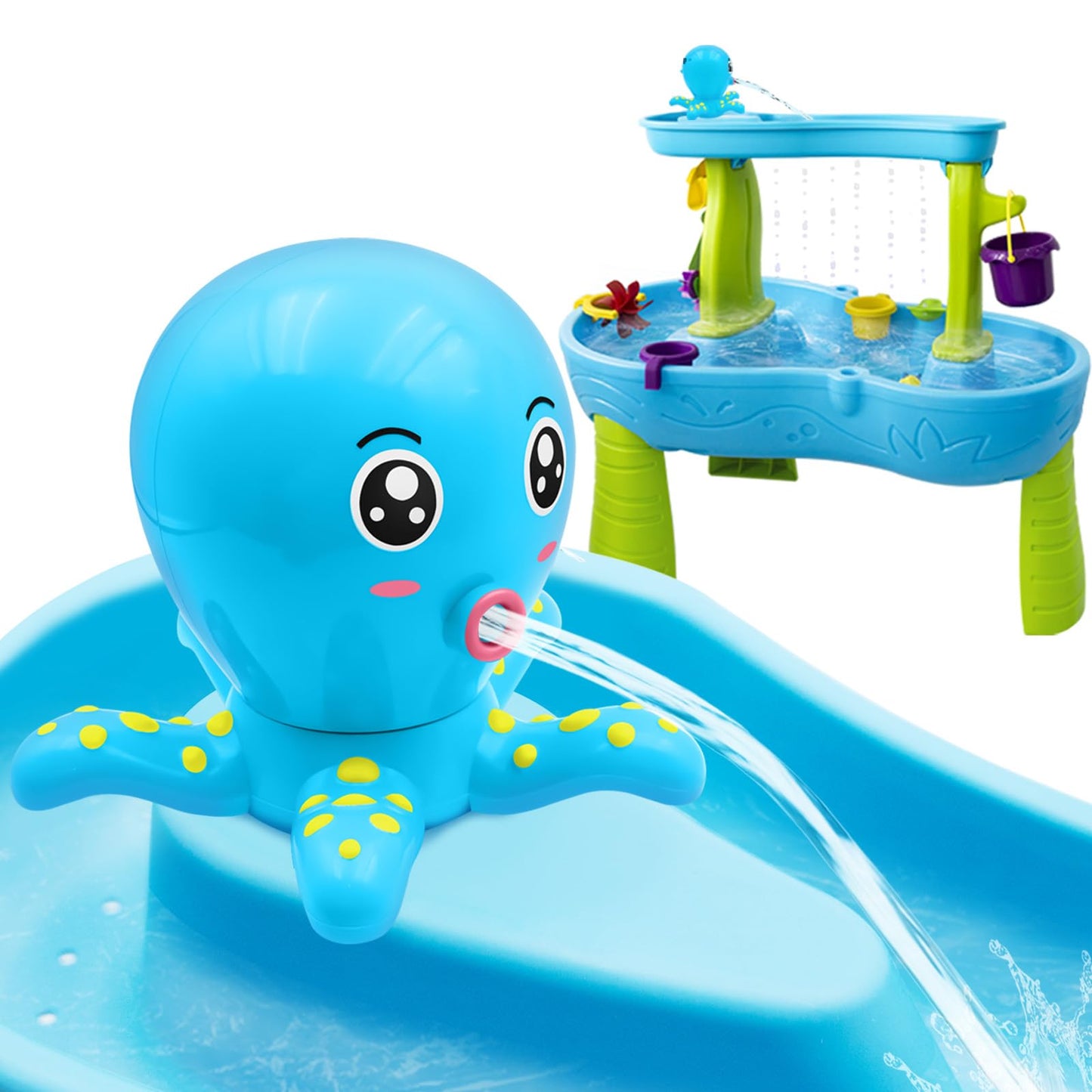 Intoypad Water Table Pump – Octopus Battery Powered Water Table Toy (Blue)