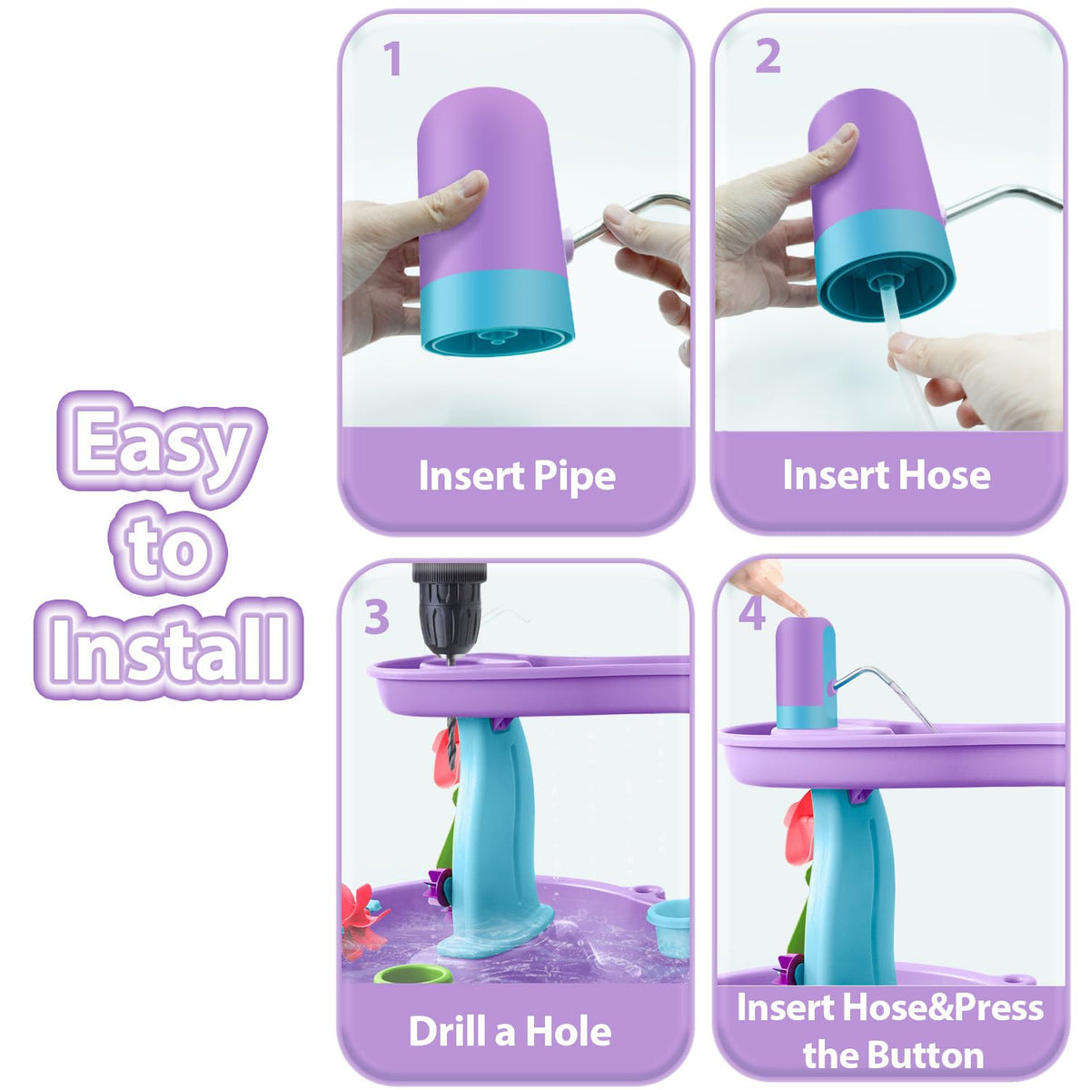 Intoypad Water Table Pump – Battery-Powered Kids' Water Table Toy (3 Hours) Purple