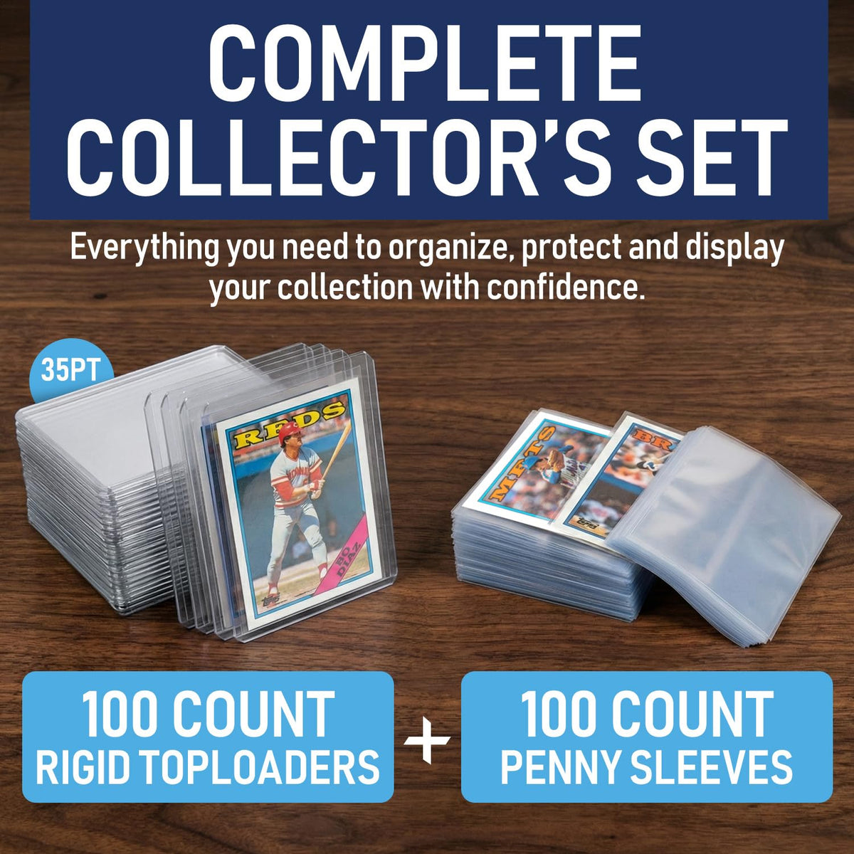 Invested Alliance Regular 3x4 Rigid Card Top Loaders & Sleeves | 100 Toploaders + 100 Penny Sleeves Bulk Pack