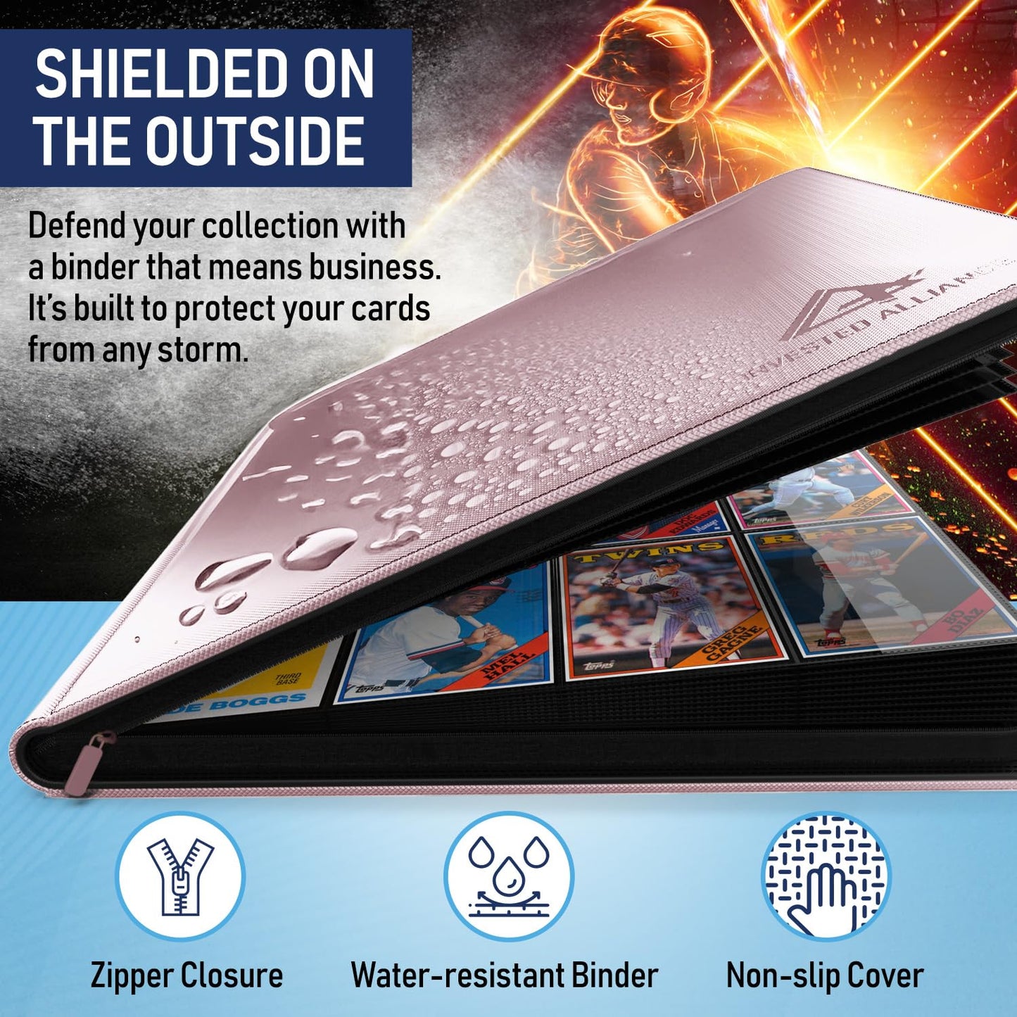 Invested Alliance Premium TCG Binder | 480 Card Capacity, 12 Pocket Pages, Zippered Ringless Storage